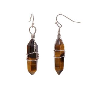 Tiger Eye Wire Wrapped Double Point Pencil Pendants