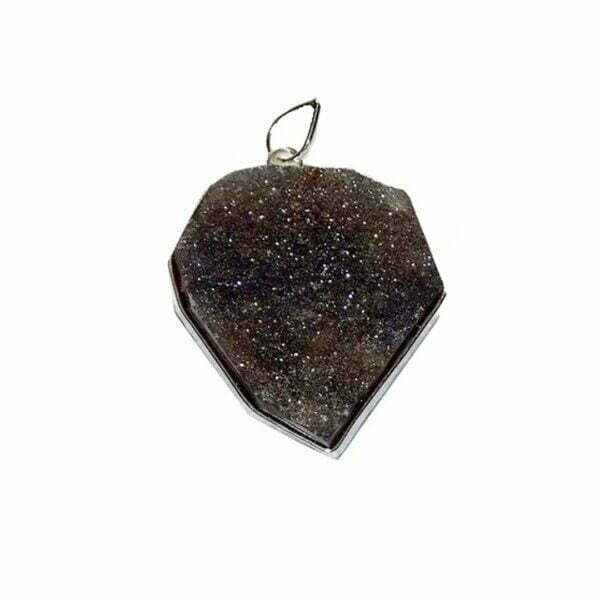 Black Crystalline Agate Druzy Stone Pendant