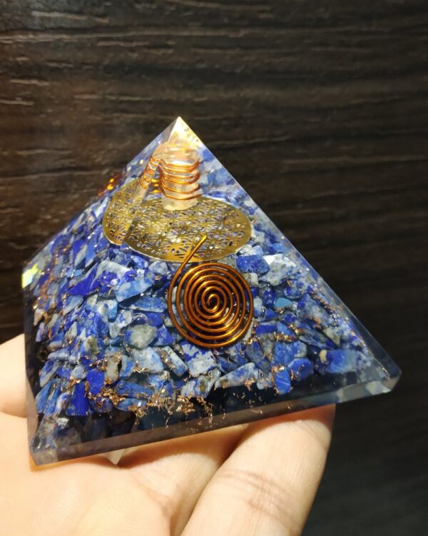 Orgone Lapis Lazuli Copper Layered Pyramid With Charge Crystal point