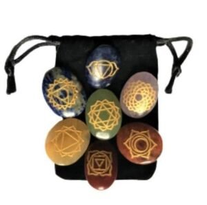 Chakra Engraved Oval Set With Black Velvet Pouch