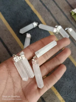 White Selenite Cap Pencil Pendants