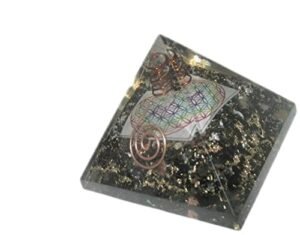 Black Tourmaline Orgone Metal Flower Of Life Pyramid With Charge Crystal Point