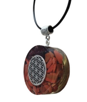 Red Jasper Orgone Metal Flower Of Life Pendant