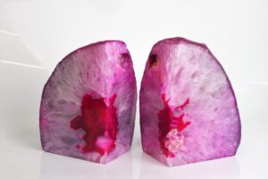 Lovely Rare Pink Agate Bookends with Natural Designs