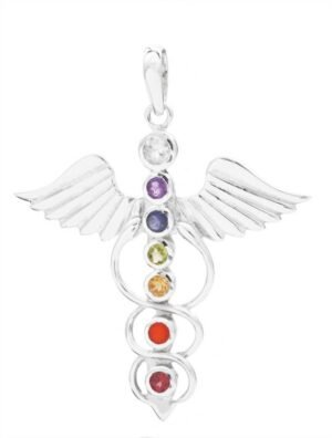 7 Chakra Flying Angel with Spread Wings Metal Pendant