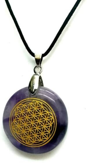 Amethyst Disc Chakra Engraved Pendant