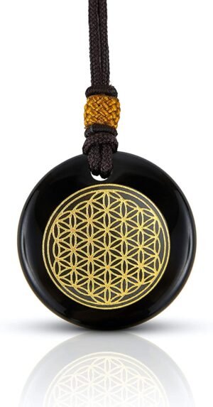 Black Tourmaline Disc Engraved Chakra Pendant