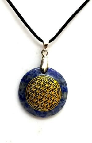 Lapis Lazuli Disc Engraved Chakra Pendant