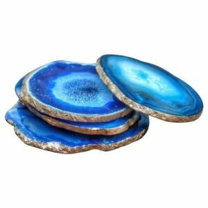 Blue Dyed Grey Agate Gold Plated Coasters