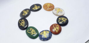Mix Gemstone With Eye of RA Symbol Worry Stone