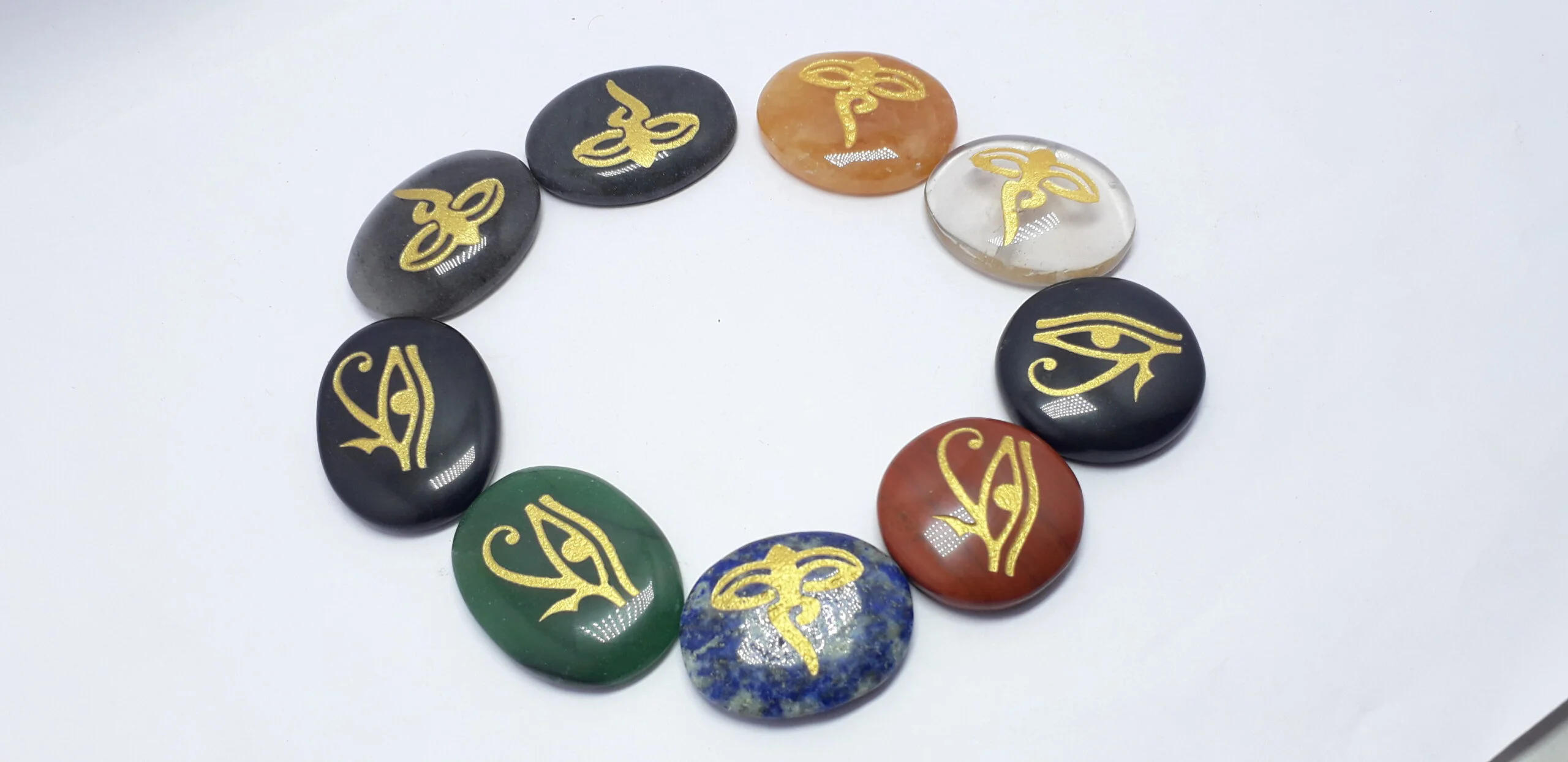 Mix Gemstone With Eye of RA Symbol Worry Stone