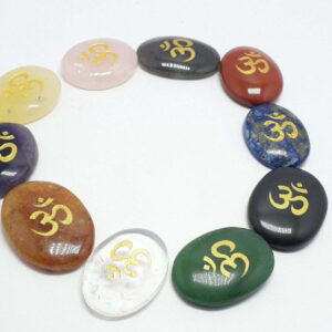 Mix Gemstone With OM Symbol Oval Shape Worry Stone
