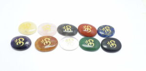 Mix Gemstone With OM Symbol Oval Shape Worry Stone