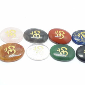 Mix Gemstone With OM Symbol Oval Shape Worry Stone