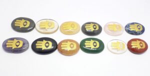 Mix Gemstone Worry Stone With Hamsa Hand Symbol