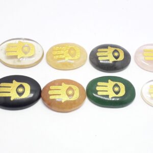 Mix Gemstone Worry Stone With Hamsa Hand Symbol