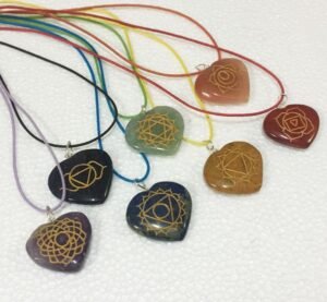 Chakra Stones Engraved Heart Set With Colorful Cords
