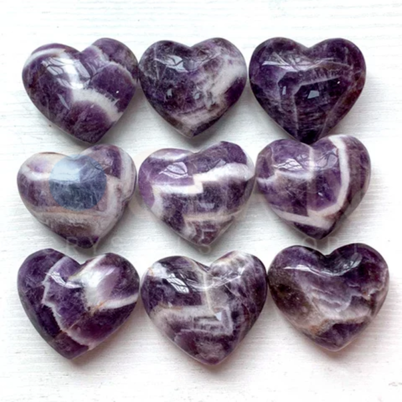 Chevron Amethyst Crystal Large Puffy Hearts