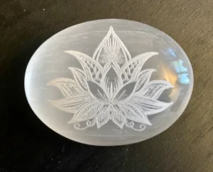 Flower Engraved Selenite Palm Stone