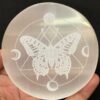 Handmade Selenite Charging Disc With Attractive Butterfly Design Engraved-Laser Engraved Selenite Round Plate For Sale