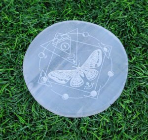 Butterfly Moon Phase Engraved Selenite Plate
