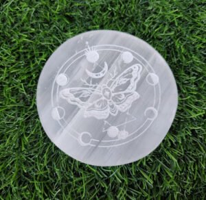 Butterfly Moon Phase Crescent Moon Engraved Selenite Plate
