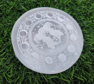 Hecate Triple Goddess Etched Selenite Coaster
