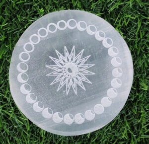 Moon Phase Sun Engraved Selenite Plate