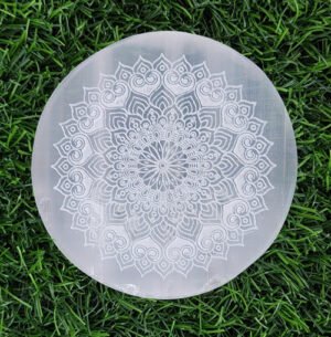 Flowers Design Engraved Selenite Plate