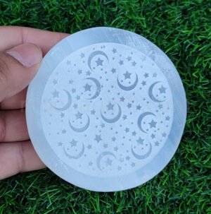 Selenite Moons Stars Engraved Crystals Charging Plate