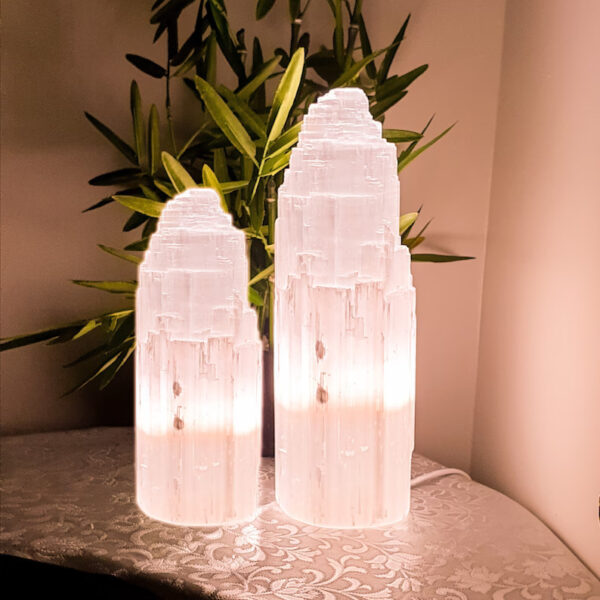 Natural Crystal Stone Selenite Tower Lamp