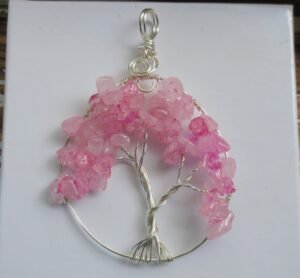 "Ethereal Blossom: Pink Quartz Tree of Life Pendant"