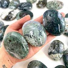 Radiant Earth Elegance - Moss Agate Crystal Palm Stones