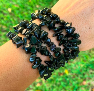 Wholesale Natural Black Tourmaline Gemstone Chip Bracelets