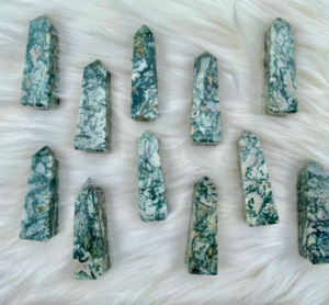 Wholesale Natural Stone Moss Agate Obelisk Tower