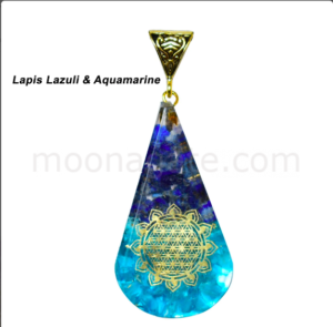 Lapis Lazuli & Aquamarine Flower of Life Tear Drop Orgonite Pendent