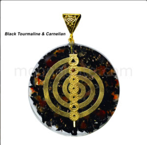 Harmony Guardian: Black Tourmaline & Carnelian Chakra Orgonite Energy Pendant