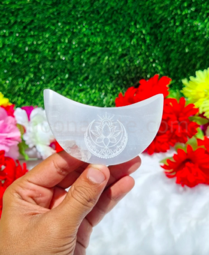 Selenite Moon Star Engraved Crescent Moon