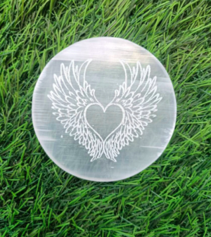 Laser Etched Selenite Wings Engraved Plate