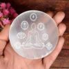 Selenite Charging Plate With Engraved Chakra Yoga Symbol-Laser Etched Selenite Plates