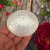 Selenite engraved palm stone with lotus flower crown chakra stone-Engraved Selenite Palm Stone