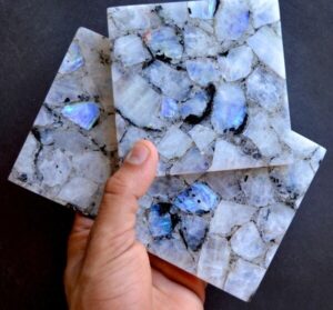 Natural Stone Rainbow Moon Stone Square Coasters