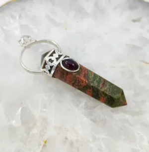 Mystic Harmony Pendant - Unakite Turquoise Double Pointed Elegance