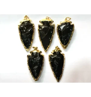 Radiant Midnight Guardian - Black Obsidian Gold Arrowhead Pendant