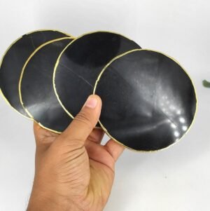 Obsidian Elegance - Premium Gold-Rimmed Natural Slice Coaster Set