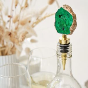 Wholesale Green Agate Bottle Stopper with Gold Rim Edges