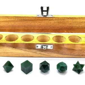 Wholesale Green Jade Geometry 7 Pieces Set in Wooden Box, Platonic Set
