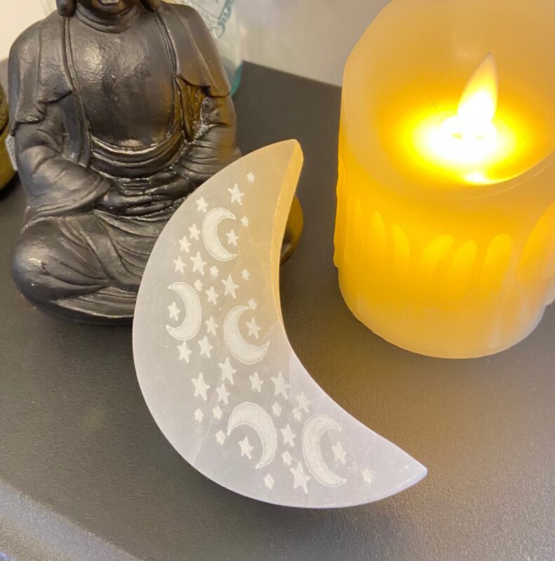 Wholesale Moons & Stars Engraved Selenite Crescent Moon