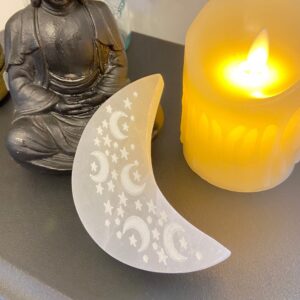 Wholesale Moons & Stars Engraved Selenite Crescent Moon