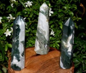 Wholesale Natural Moss Agate Obelisk Tower